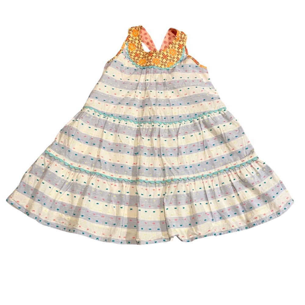 MATILDA JANE Happy & Free Dotted Sky Dress SZ 6 Blue Stripe Swiss Dot Artsy Boho - Picture 3 of 11